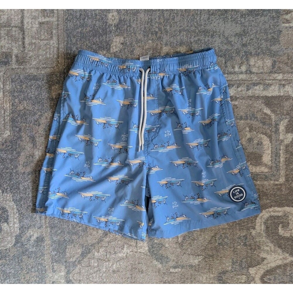 Life Is Good Mens Swim Trunks Sz Small Blue Beach Lined Summer Swimsuit